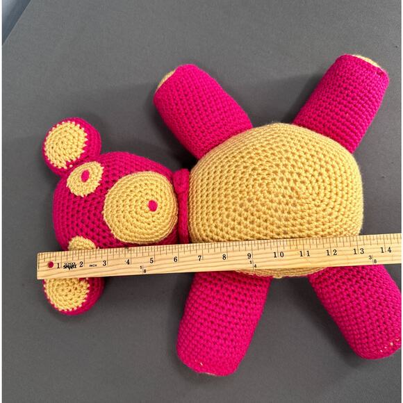 Hand Crochet Teddy Bear Plush Blanket Set Stuffed Animal Afghan Pink Blue Retro - Picture 14 of 16